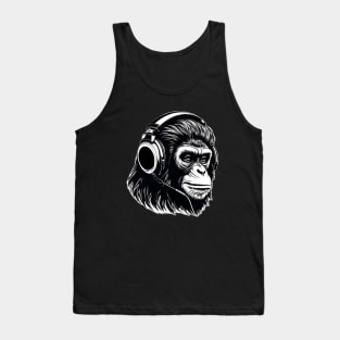 Black White Chimpanzee Headphones Tank Top